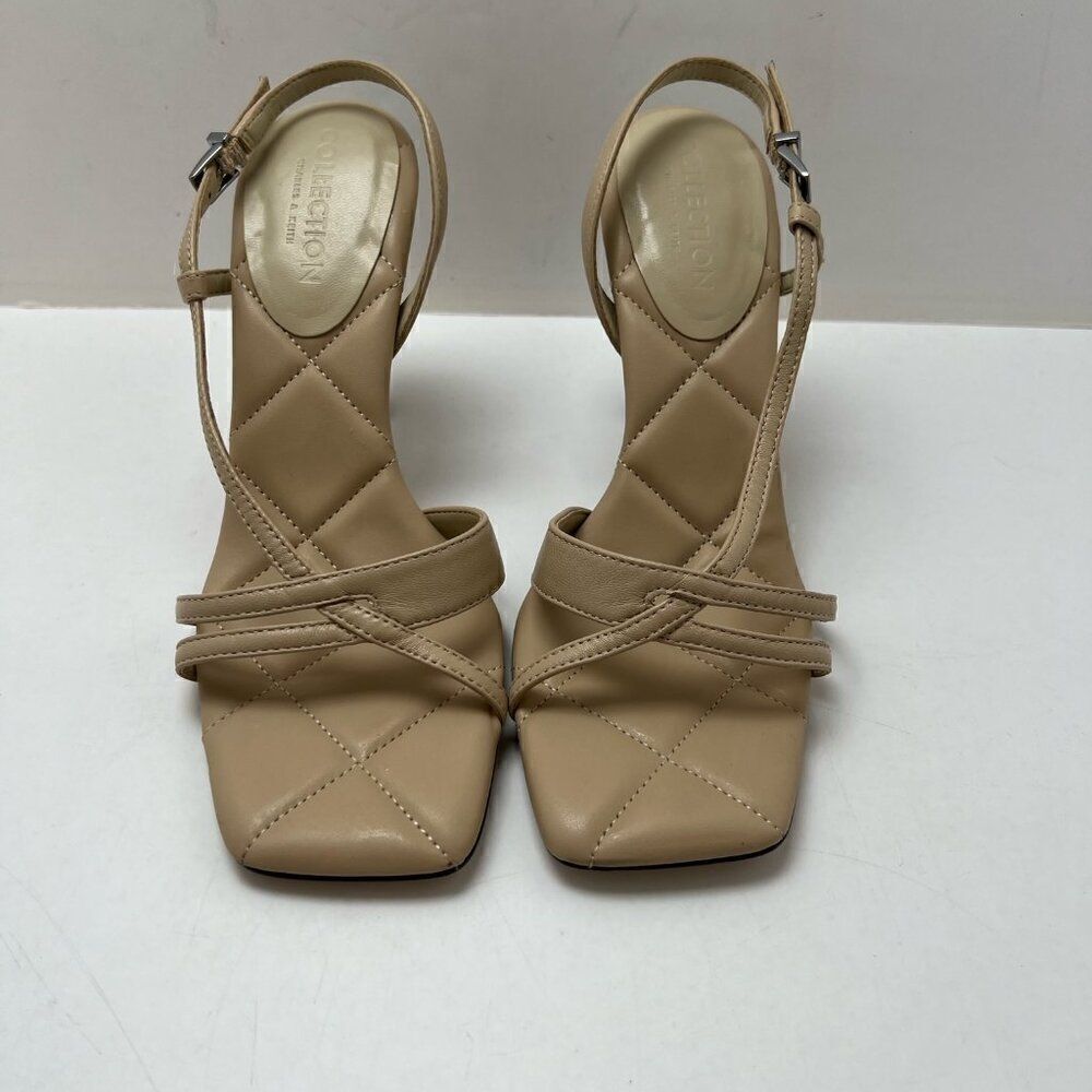 Charles & Keith Leather High-Heels Sandals 36 Open Toe Ankle Strap Beige Nude